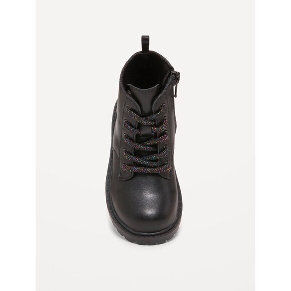 Old Navy Faux-Leather Side-Zip Black Boots Toddler Girls XS Black Sparkle Laces - Picture 9 of 13